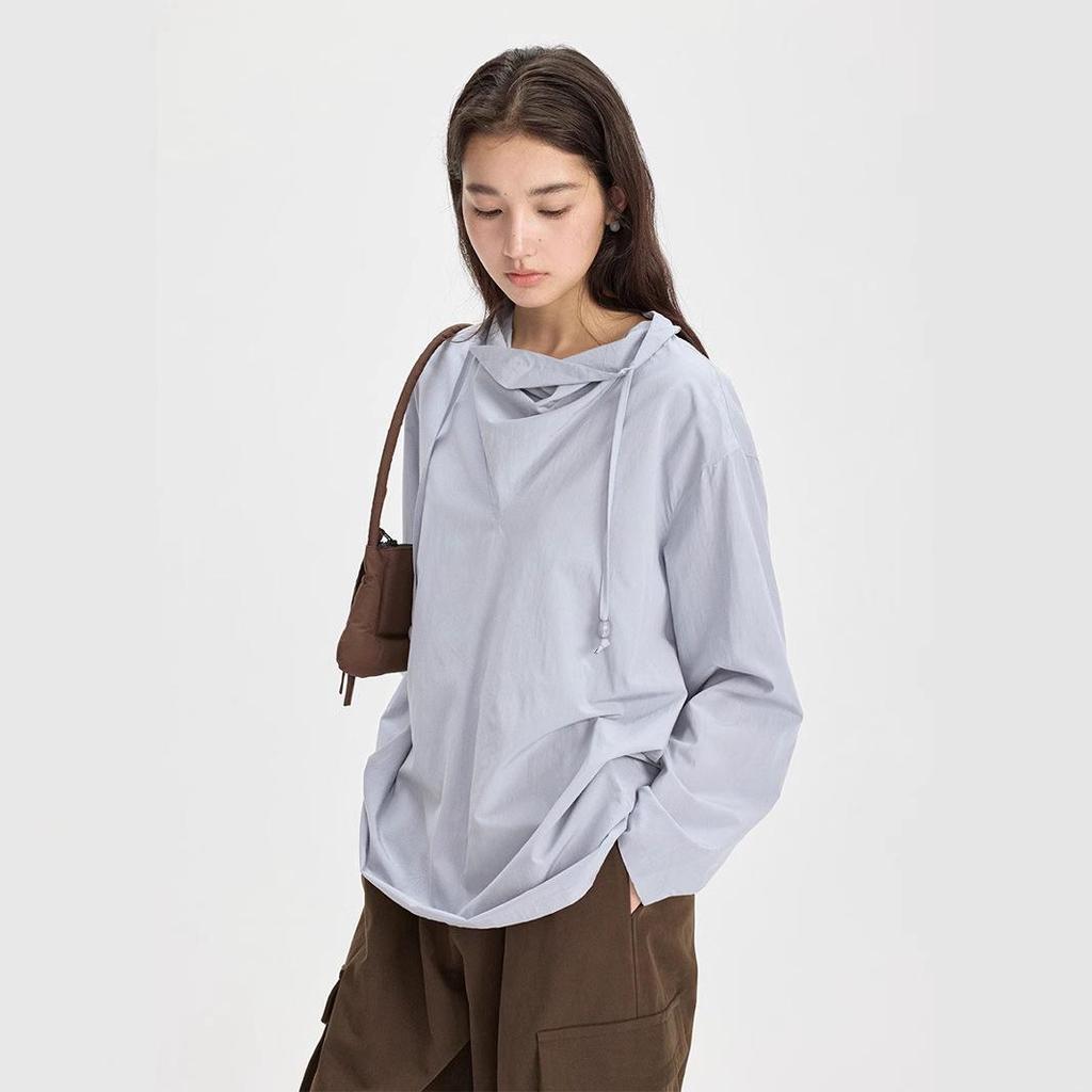 Love & Nancy Sonnet 2025: Tencel d'été coréen Manches longues Col drapé décontracté pour femmes