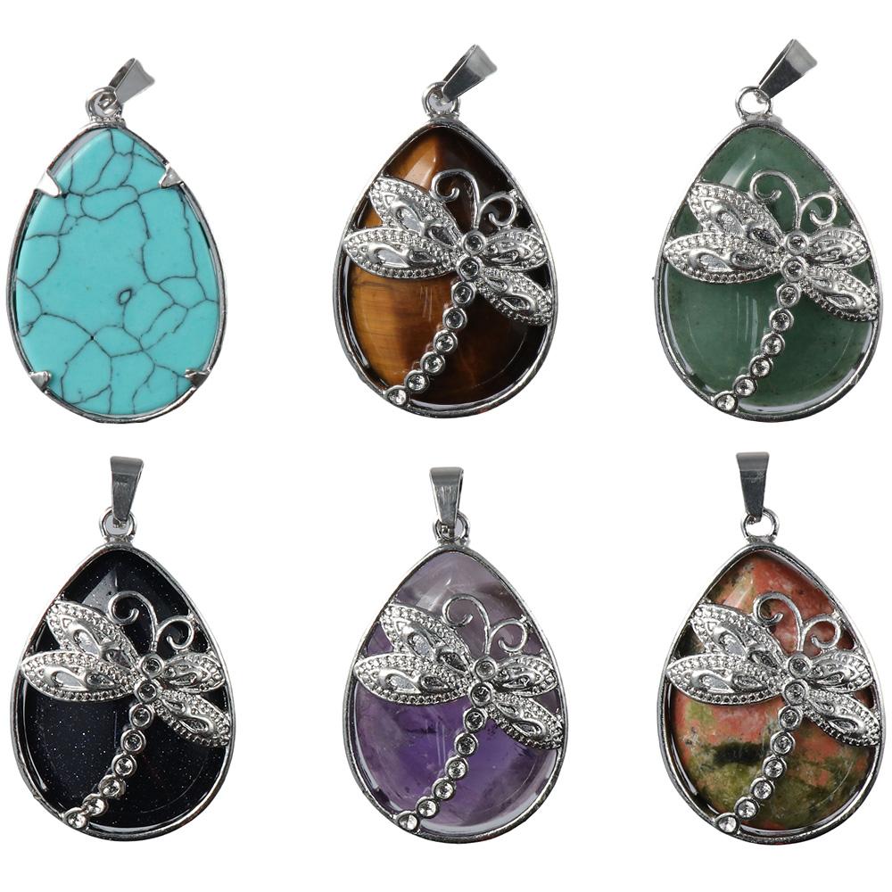 

6 шт. кварц натуральный драгоценный камень кварц кулон камень стрекоза узор подвески браслет