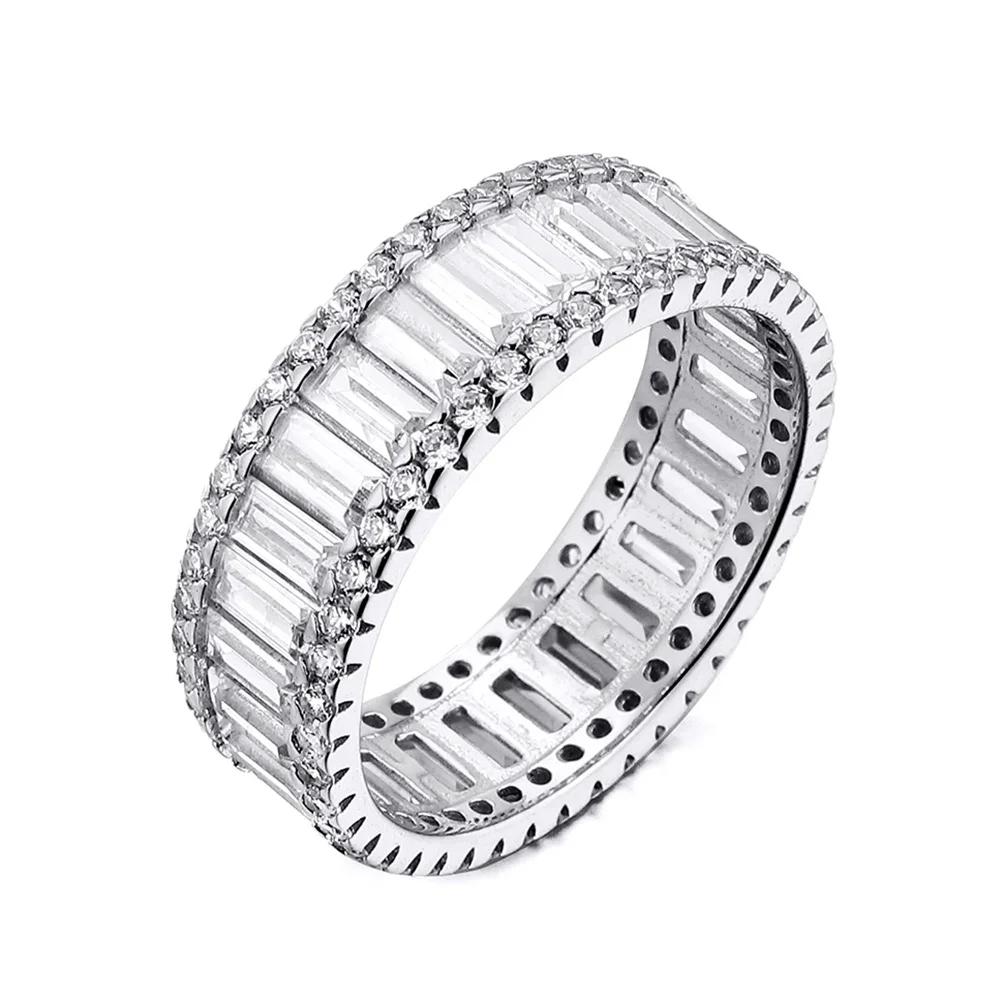 New Rectangular Mosaic Created Moissanite Diamond 925 Silver Engagement Rings for Women Wedding Fine Jewelry
