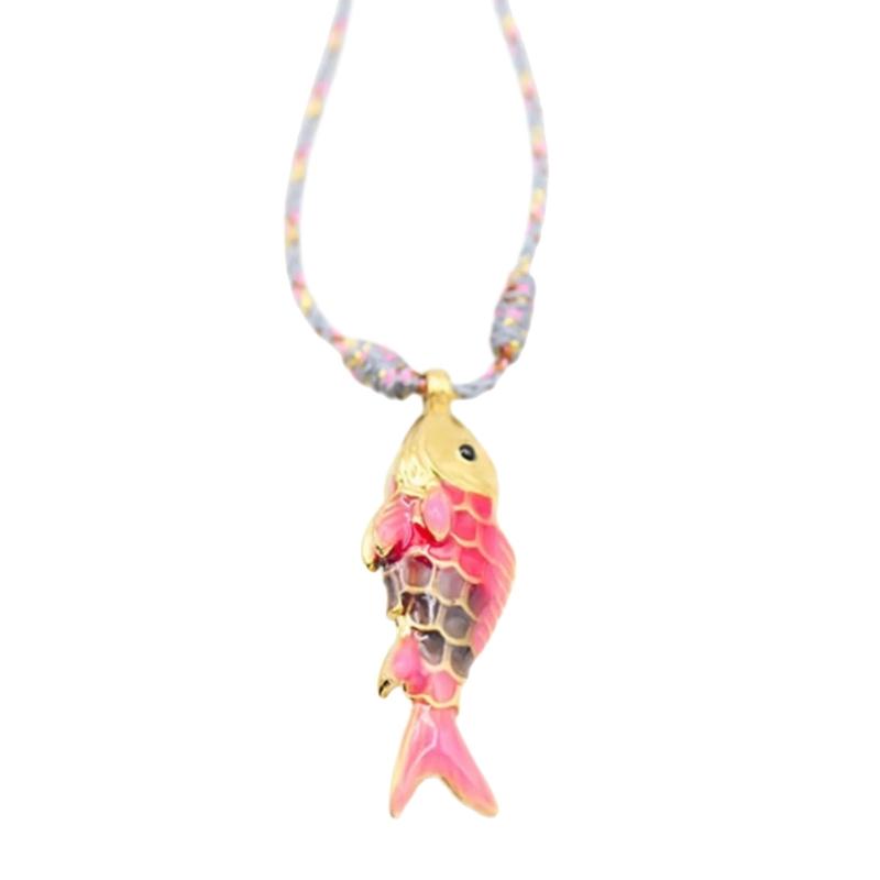 Colorful Adjustable Rope Chain Necklace Stainless Steel Oceanics Fish Charm Sturdy Jewelry Gift