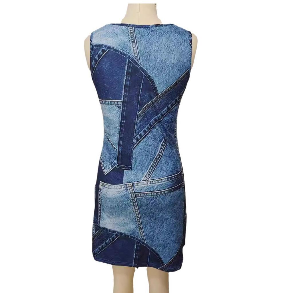 GMXIA Frühling Sommer Damenmode Denim Print Damen Kleid Frauen