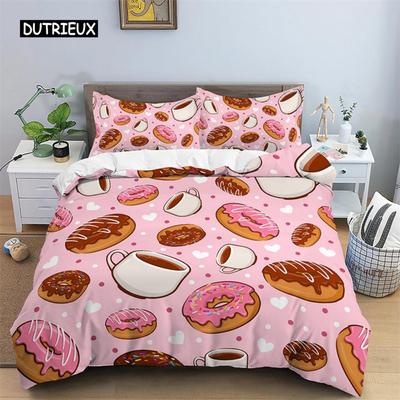 Hamburger Bettwäsche Set Snack Muster Bettbezug Twin King Für Kinder Erwachsene Dekor Mikrofaser 3D Donut Bettdeckenbezug Mit Kissenbezügen