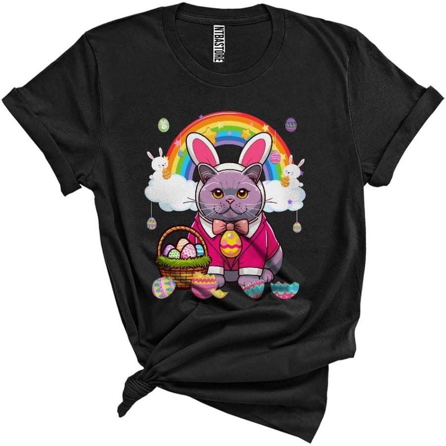 British Shorthair Cat in Easter Bunny Cosplay, Amazing Easter Day Hunting Eggs Rainbow, Family Group Unisex T-Shirt S