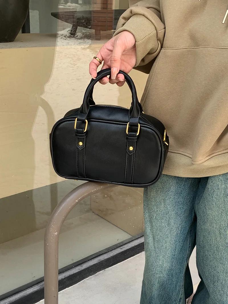 

Vintage Maillard Ladies Pu Leather Shoulder Bag Retro Solid Color Women s Crossbody Bags Simple Casual Female Handbags Purse чорний