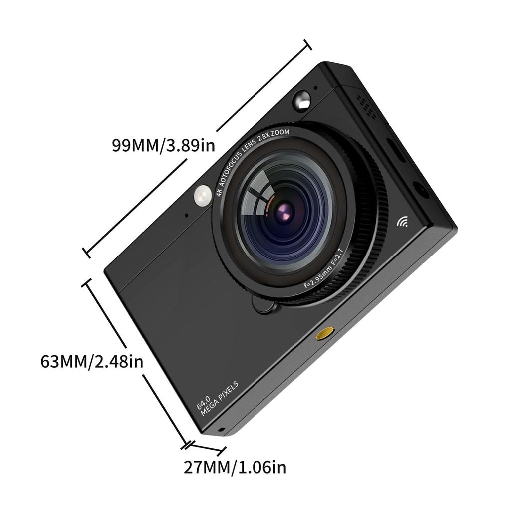 4K Digital Camera WiFi, 64MP, 28X Zoom, Beauty Mode, Retro Filter, Auto & Manual Focus, Tripod Interface, Built-in Flash, Music Player