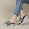 Jeansmode tofflor damskor sommar nya tofflor med öppen tå platt golv-topp damskor