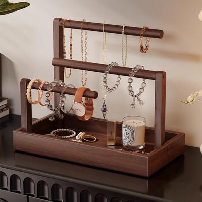 Support de Présentoir à Bijoux en Bois Étagère d'Exposition Multicouche Râtelier de Rangement pour Colliers Anneaux Porte-Organisateur pour Bracelets Bijoux