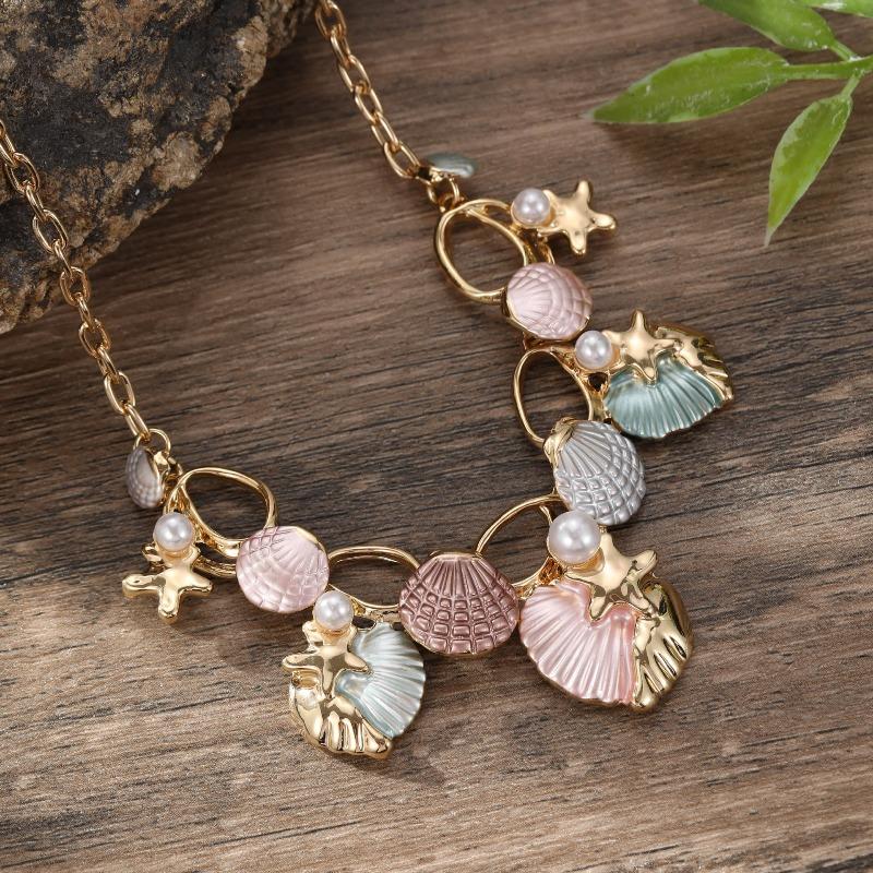 Collier Étoile de Mer Coquillage Huile Peinte Petit Frais Coquillage de Plage Polyvalent pour Dames