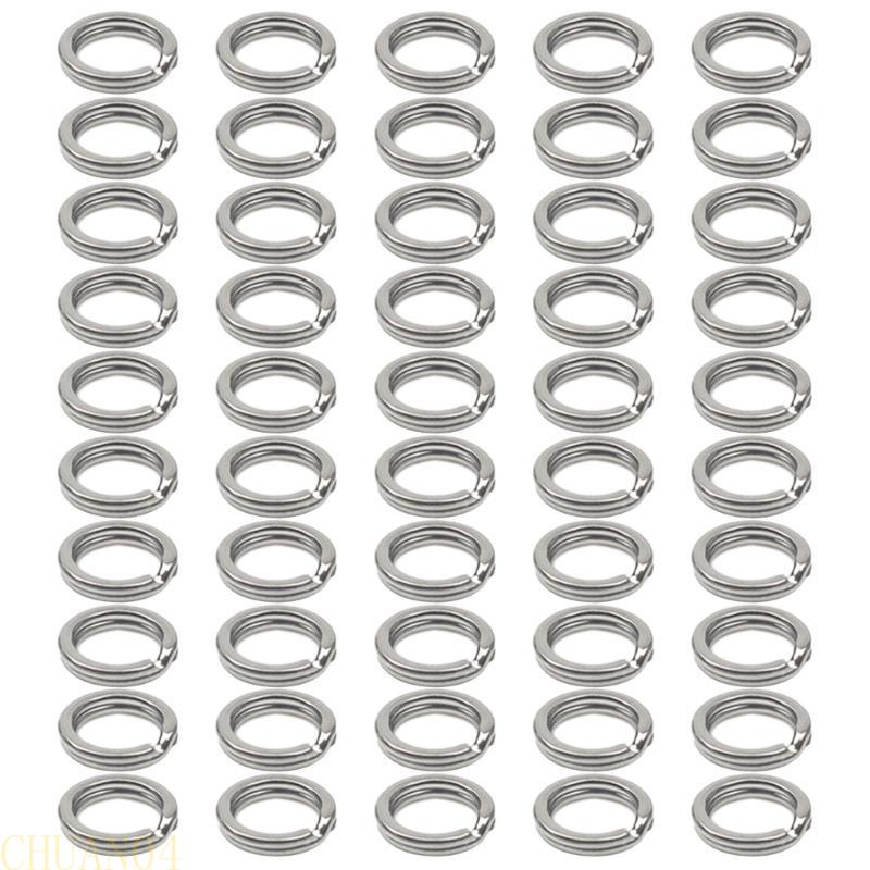 A1A2 50Pcs Fishing Split Rings Fishing Stainless Steel Split Rings Pliers Saltwater Treble Hooks Terminals Tackle Connectors