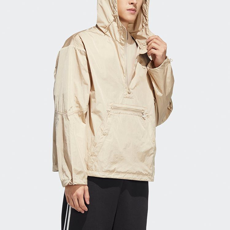 Adidas Originals Trefoil Solid Color Half-Zip Hoodie Long Sleeve Men Tops Coffee HM8044