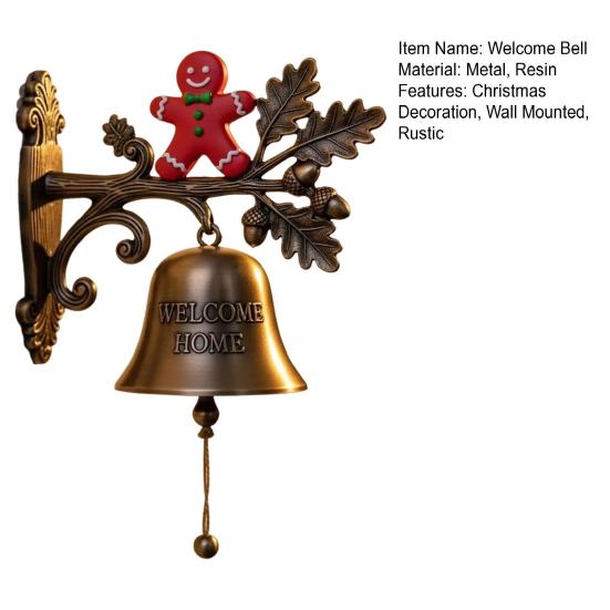 Rustic Metal Welcome Bell Christmas Wall Mounted Door Bell Vintage Dinner Bell for Outdoor Front Door Porch Home Decor