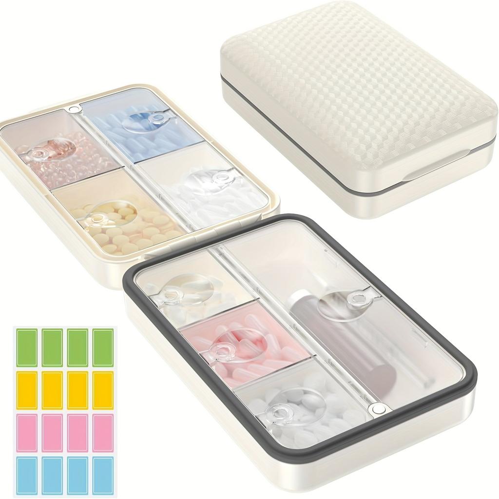 Weekly Pill Organizer with Labels - 8 Compartments Travel-Size Moistureproof Airtight Pill Case for Daily Use Large Medicine Box