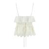 Retro-Chic-Top mit V-Ausschnitt, Stickerei und Lochmuster