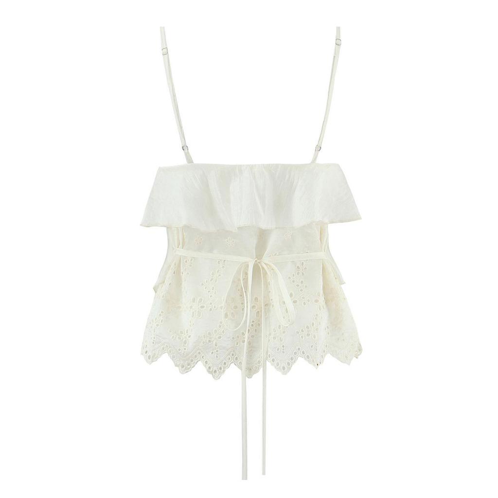 Retro-Chic-Top mit V-Ausschnitt, Stickerei und Lochmuster
