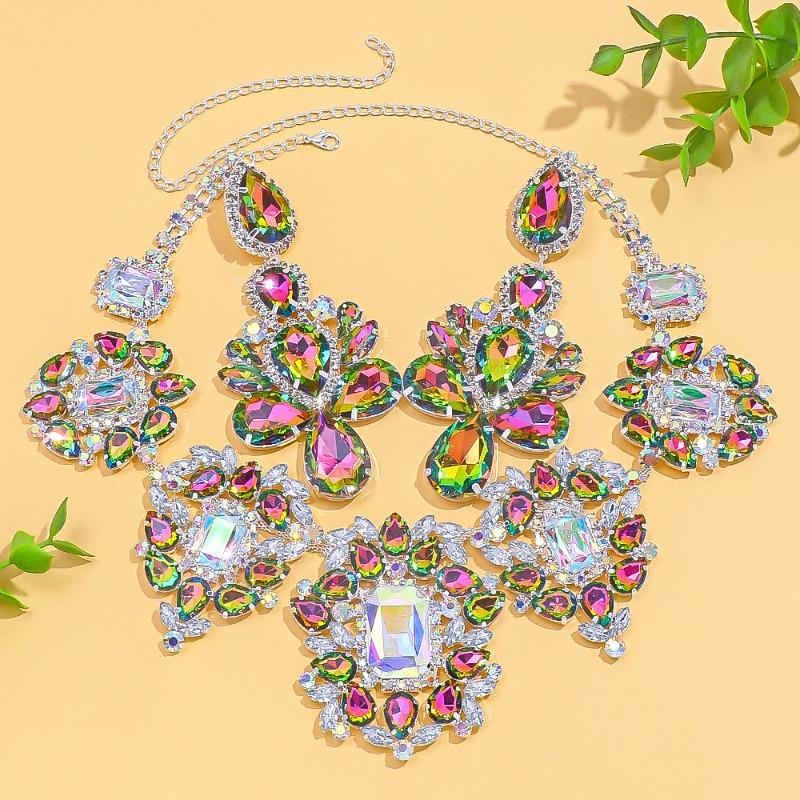 

Преувеличенный набор украшений Ожерелье со стразами Блестящие серьги Аксессуары для платья Набор украшений золотой