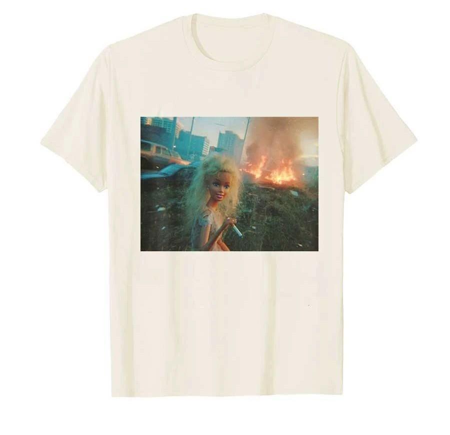 Y2k Hip Pop Tees Funny Disgusting Doll Face Meme Smoking Print Cotton Streetwear Casual Loose Short Sleeve Unisex
