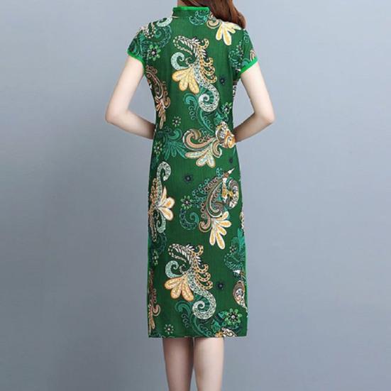 Lady Cheongsam Chinese Style Vintage Stand Collar High Split Summer Qipao for Stage Show