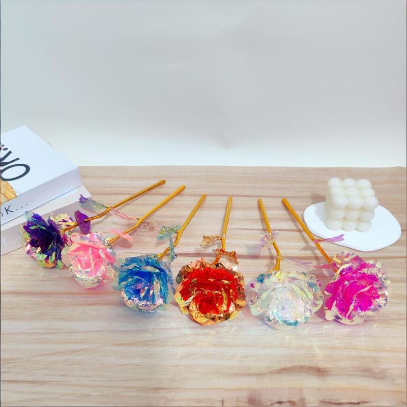 5Pcs 24K Foil Plated Rose Valentine'S Day Creative Gift Gold Rose Lasts Forever Love Wedding Decor Lover Lighting Roses