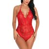 Deep V See Through Halter Dress Sexy Lingerie Women Erotic Backless Pajamas Lace Babydoll Sensual Crotchless Underwear