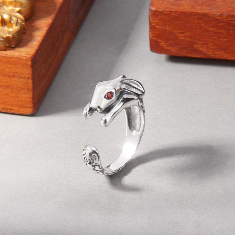 Adjustable Open Ring Women Men Vintage Rabbit Motif Plated Geometric Statement
