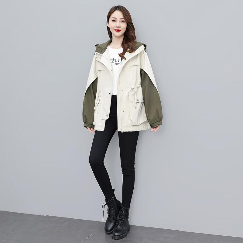 Damen Locker Geschnittene Colorblock Kapuzenjacke