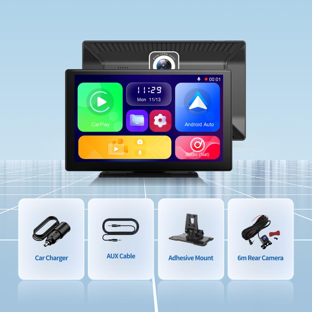 Imagebon 9" 4K Dashcam Wireless CarPlay & Android Auto Car DVR GPS Navigation Night Vision Dual Lens WiFi AUX FM