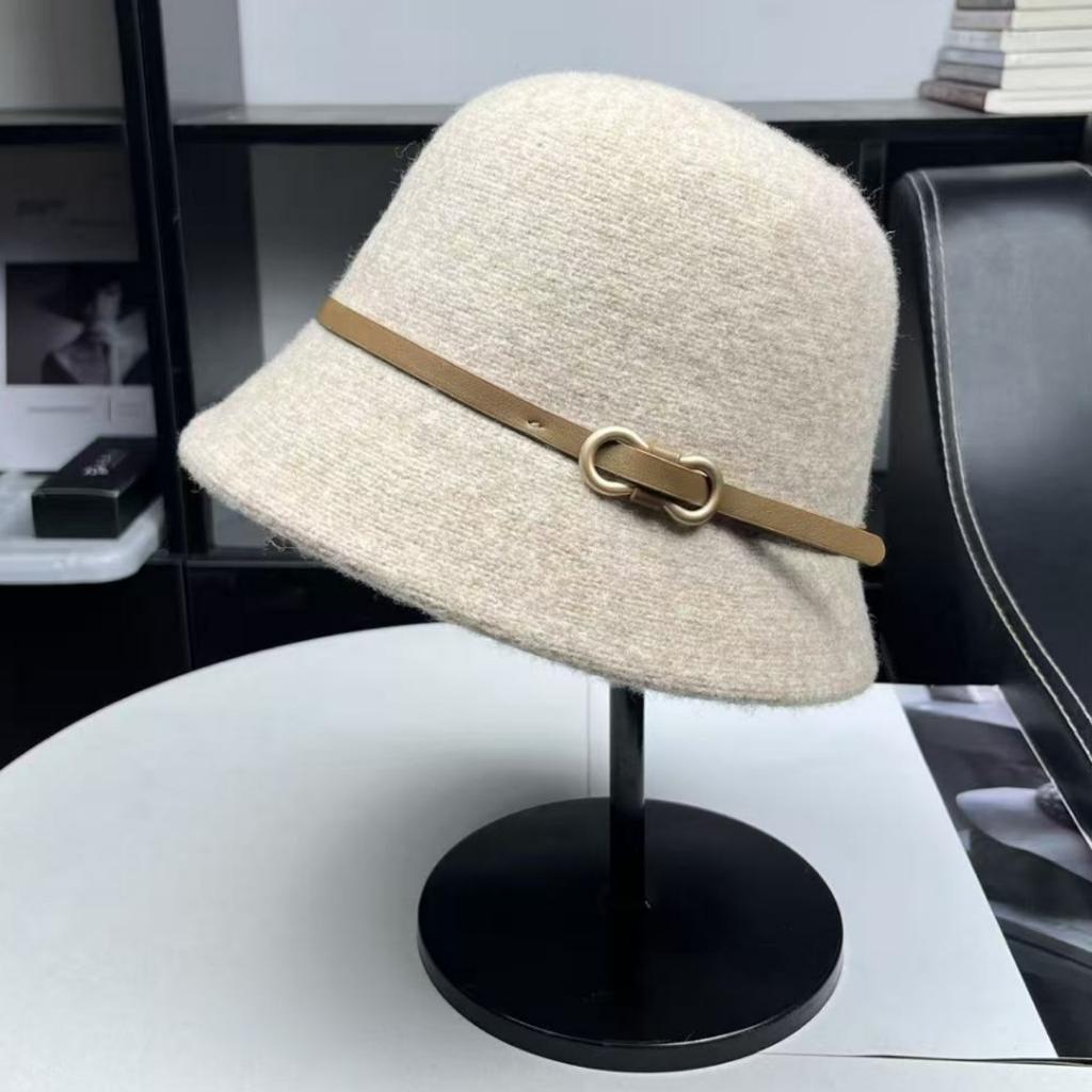High quality shopping belt buckle wool hat women's autumn and winter Japanese top hat versatile basin hat bucket hat