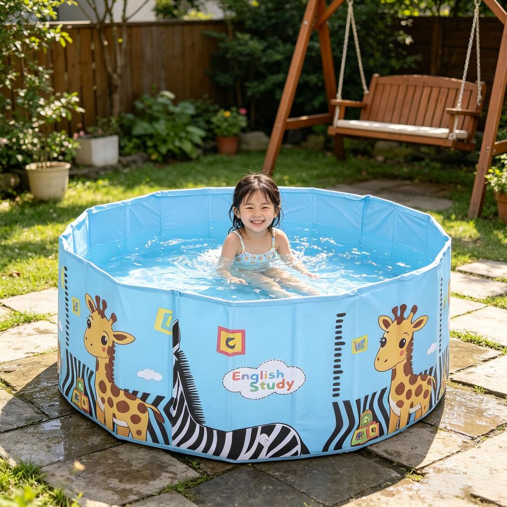 Folding Swimming Pool Water Proof PVC Non Inflatable Folding Kiddie Pool with Reinforced Support for Indoor Outdoor Type 1 35.4x35.4x17.7in
