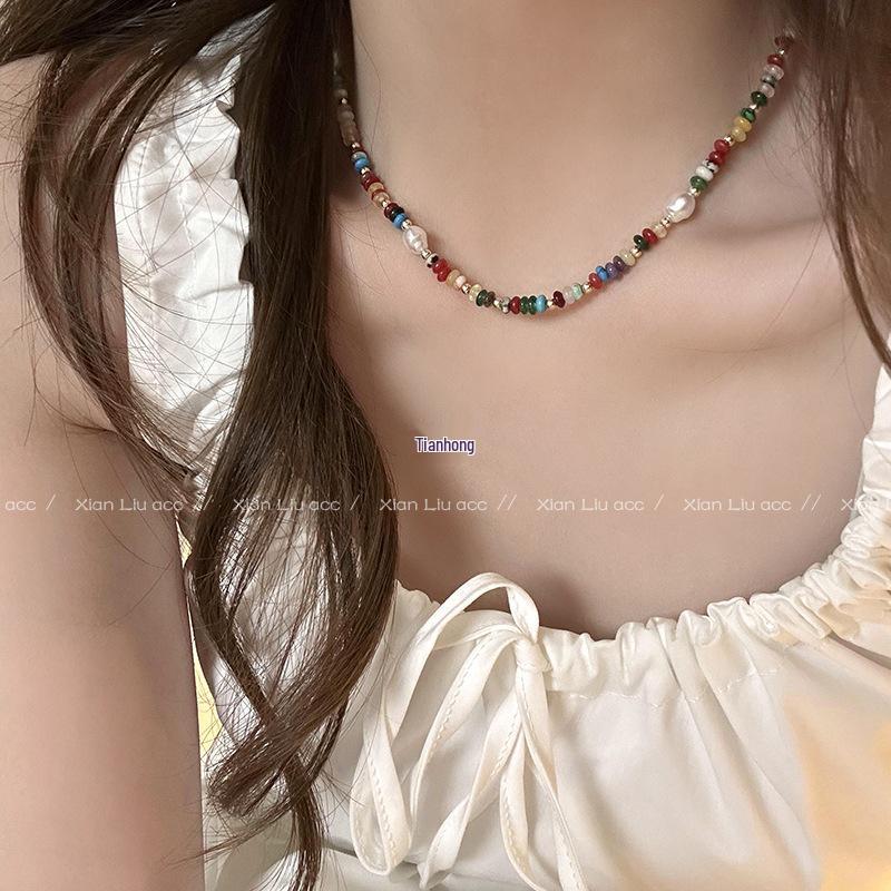 Dopamin Stein & Perle Schlüsselbeinkette - 2025 Luxus Perlenchoker für Frauen