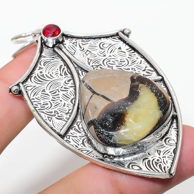 Natural Septerian Stone, Garnet Gemstone 925 Sterling Silver Pendant 2.84" y4Y24