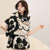 Black White Printed Scarf Camellia Large Wool Shawl Elegant Winter Cashmere Scarves  Girl