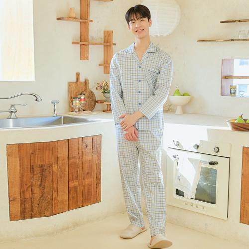 

[JJINIYA] Мужской комплект из 40% чистого хлопка с длинным рукавом и брюками Molly [Отправка из Кореи] 100% Оригинал Blue - 95