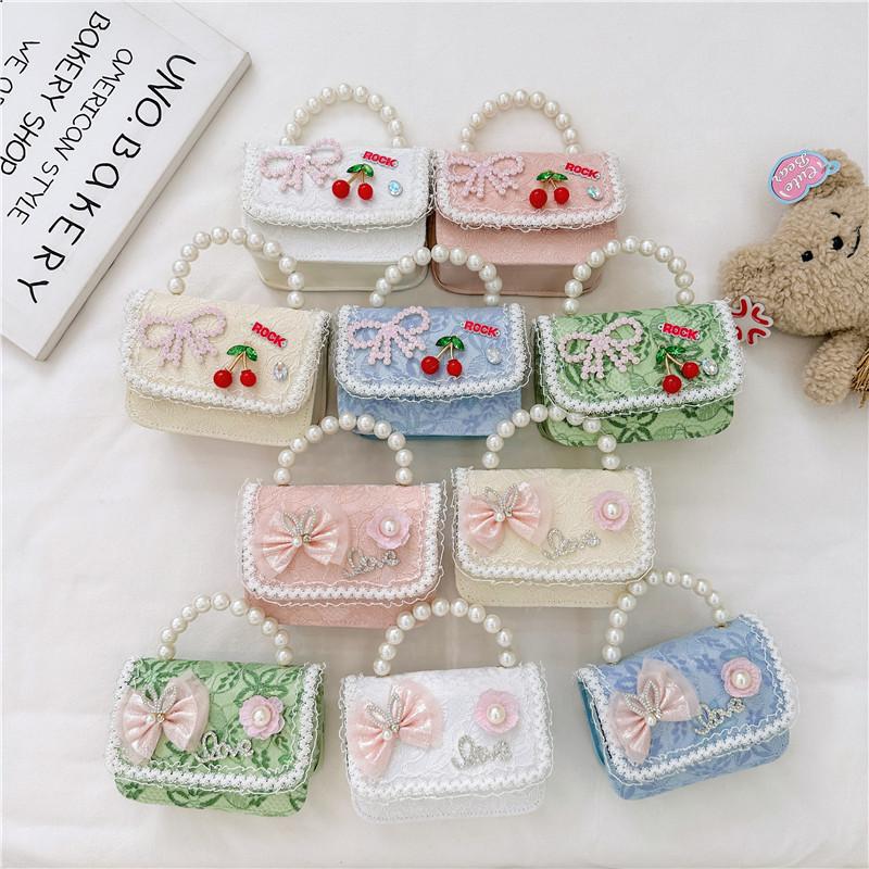 Stylish Lace Princess Mini Pearl Handheld Purse For Girls With Floral Patterns And Breathable Polyester