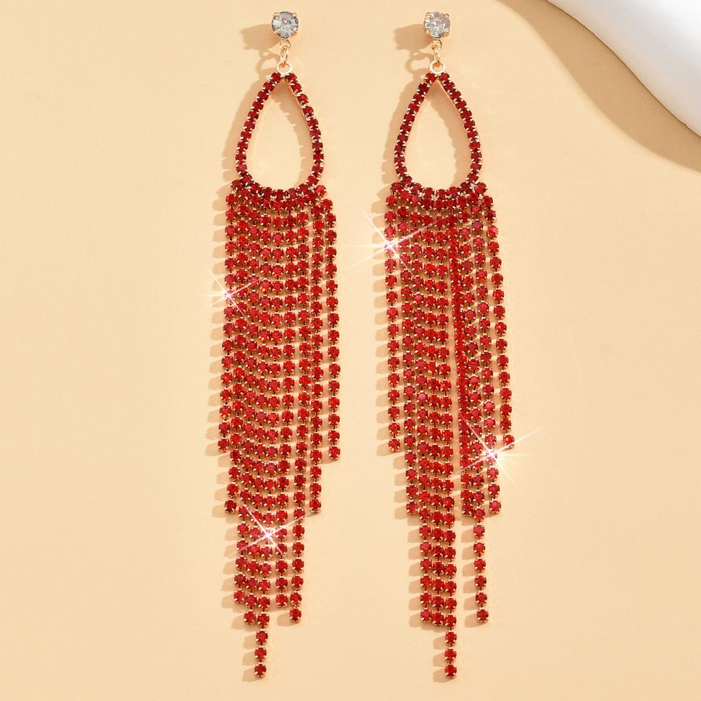 Ladies Light Luxury Elegant Shines Crystal Long Tassel Ear Drop