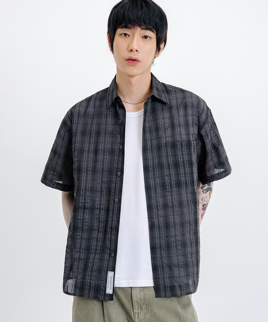 LEMAIN SECOND Check Oversized Short Sleeve Shirt [Charcoal]