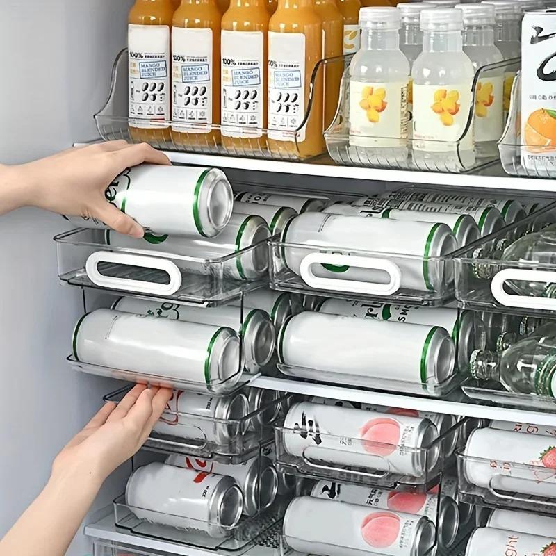 1/2Tier Soda Can Dispenser for Refrigerator Stackable Drink Organizer for Fridge, Clear Plastic Refrigerator Organizer Bins