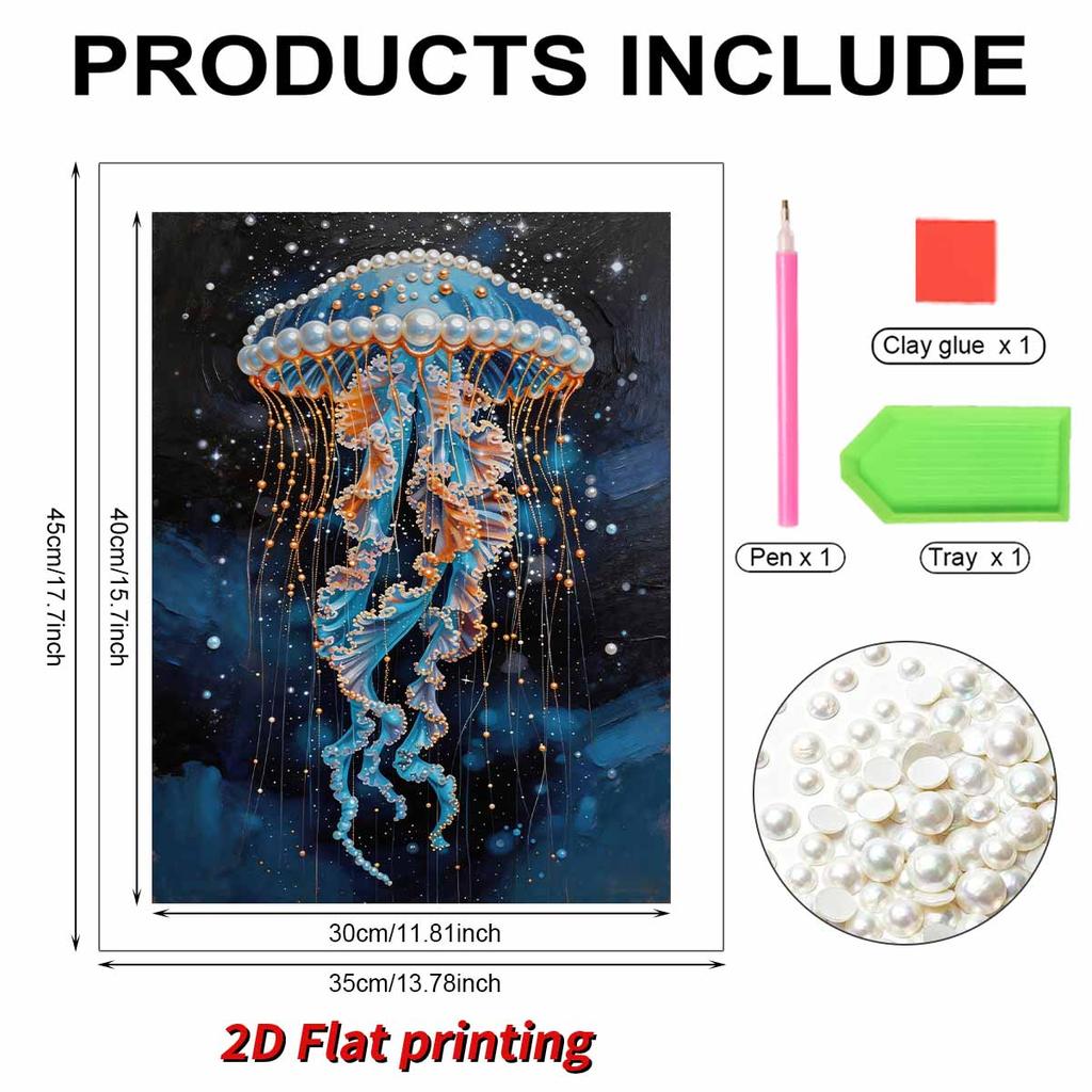 DIY Jellyfish Pearl Art Painting for Home Wall Decor Pearl Gem Paintings Picture Arts Craft  for Adults/Beginners Gift Idea Home Decor Without Frame