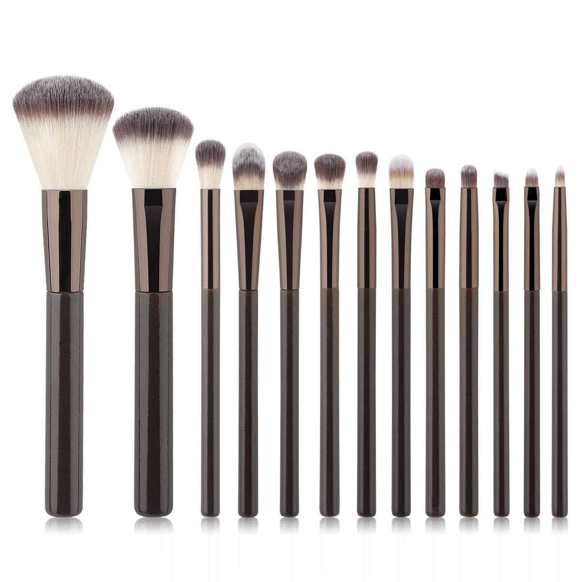 

13 coffee makeup brushes with bag set, soft hair concealer brush, lip brush, eyeshadow brush, loose powder brush, detail brush, makeup now