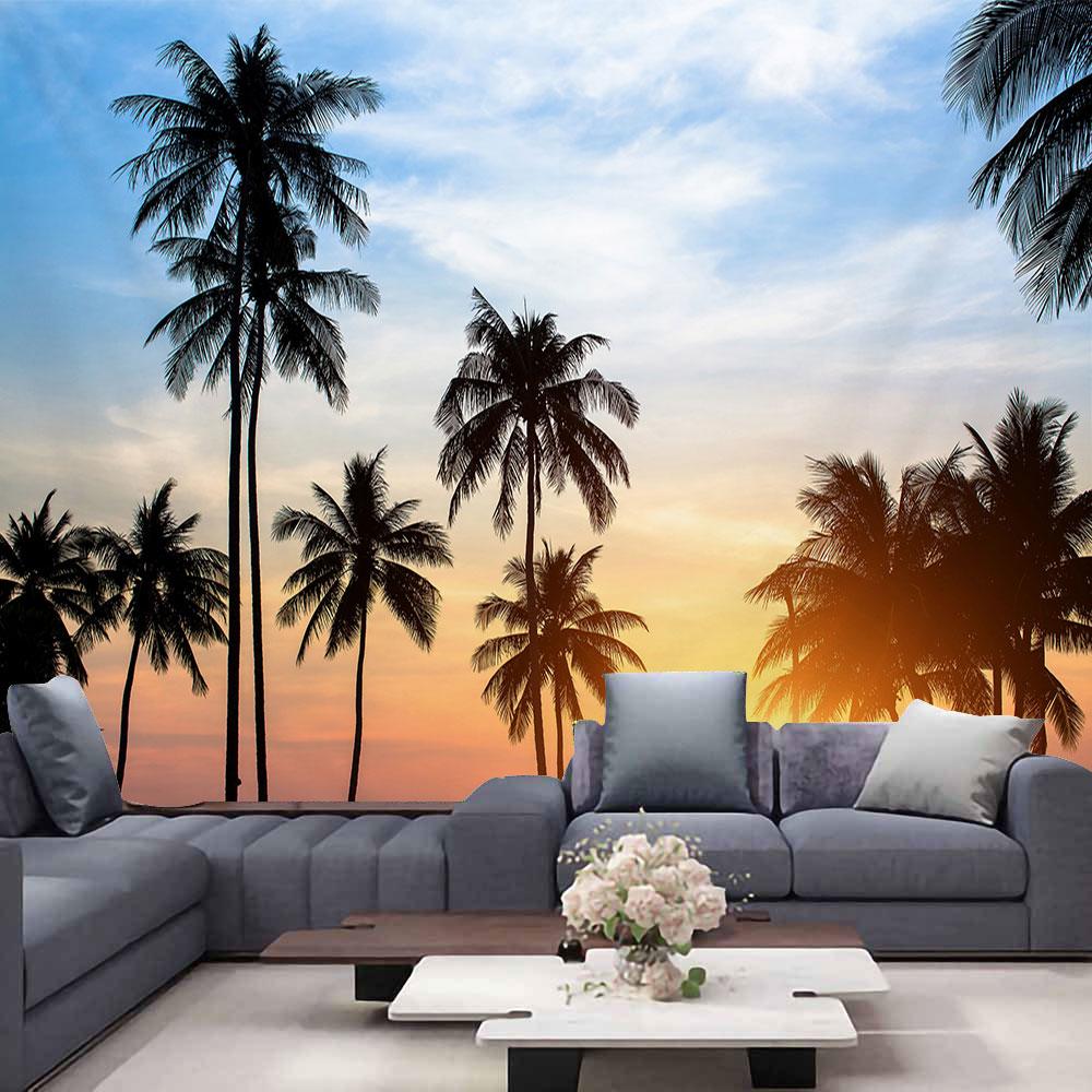 Ocean View Wall Tapestry Forest Waterfall Lotus Decoration Wall Carpet Beach Tapestry Living Room Bedroom Background Cloth