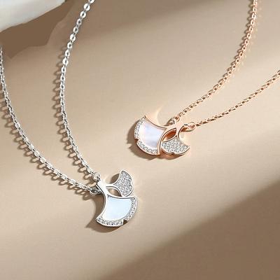 Collar Hoja de Ginkgo Plata Pura S999 Albaricoque Sansheng Plata Esterlina Cadena Clavícula