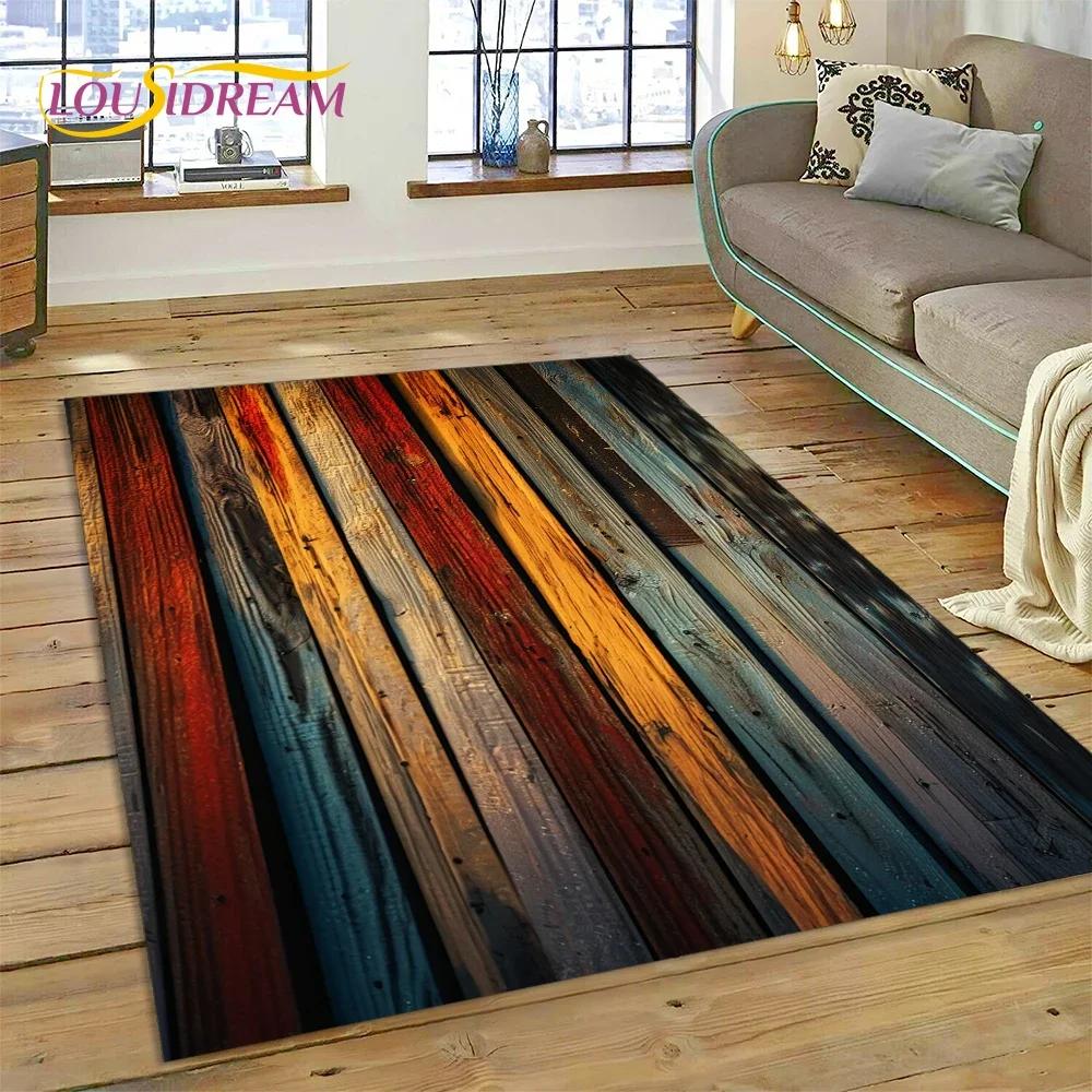 Tappeto con Finitura Legno Colorato per Camera da Letto, Soggiorno, Decorazione Divano Casa, Tappetino Grande per Giochi Bambini