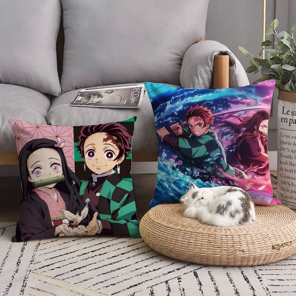 Anime Demon Slayer Kamado Tanjirou Kamado Nezuko Pillow Case Home Decor Throw For Sofa Bed Car Room Decor Gift Idea