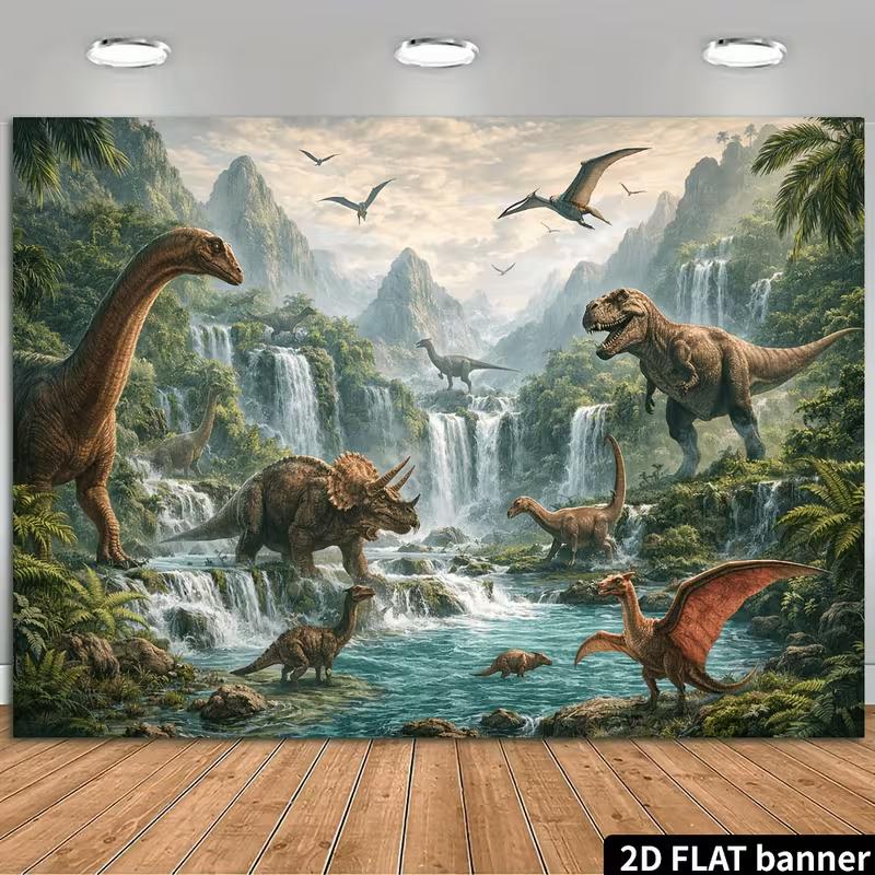2D Rainforest Waterfall Dinosaur Photography Backdrop 47.2x31.5inch/120*80cm