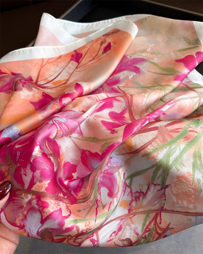 New Silk Square Scarf Women Luxury Floral Print Kerchief Soft Foulard Hairband Hands Bag Ribbon Head Hijab Neckerchief Headband