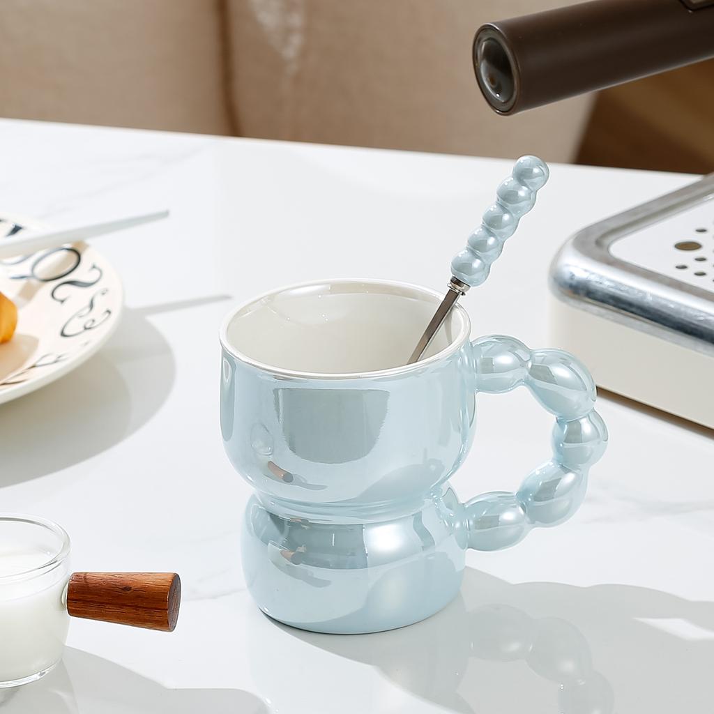 Cana nordică din ceramică cu perla colorată ceașcă cu apă de înaltă valoare ceașcă de nișă ceașcă de cafea inimă pentru fetiță cu lingură ceașcă cu personalitate