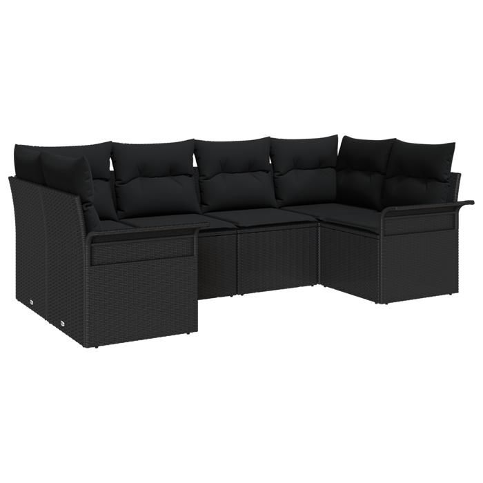 VidaXL Ensemble de 6 pièces de Canapé de Jardin avec Coussins Noir Poly Rattan 3345503