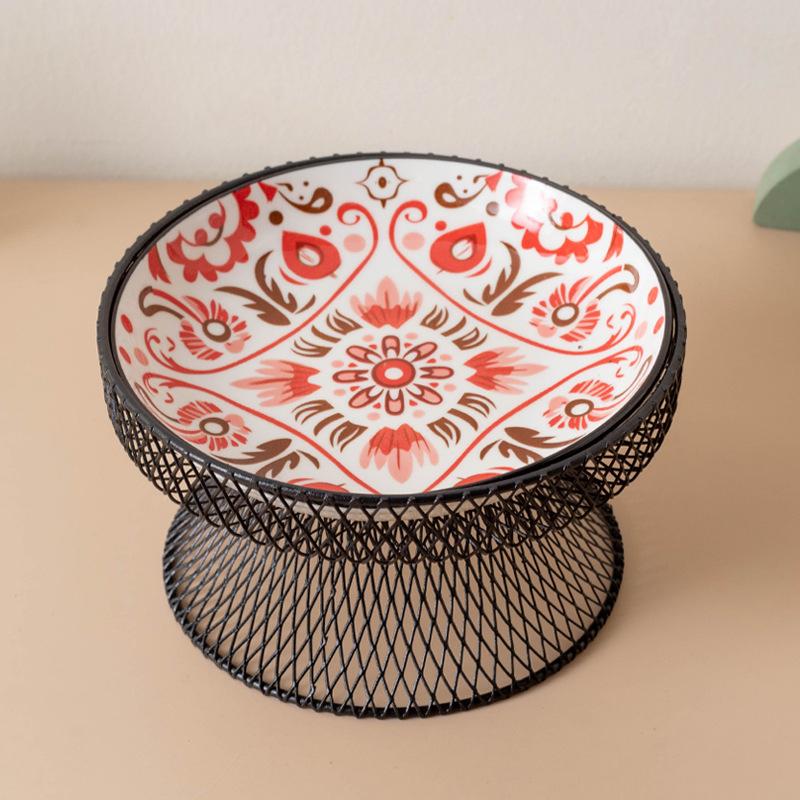 Ceramics Cat Bowl With Bohemia Design Cat Food Bowl Water Plate Snack Dish Large Caliber Anti-Tip With Stand For Neck Protection