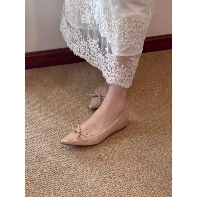 Inner heightening version leather retro pointed bow Mary Jane shoes women's high sense versatile fairy style flat shoes