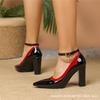 Sharp pointed, thick heel, color blocked, light mouthed work high heels