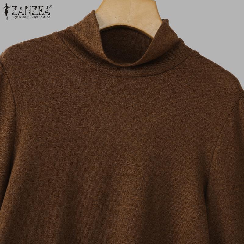 ZANZEA Women Turtleneck Patchwork Casual Long Sleeve Blouse